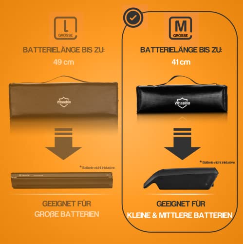 WHEELOO Ebike battery bag up to 41 cm I safe charging thanks to cable outlet I battery safety bag in two sizes I for storage, transport, charging.