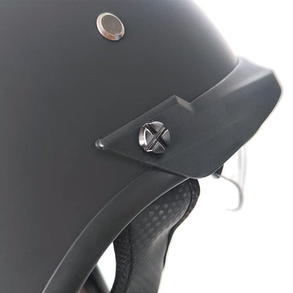 Retro helmet with ECE certification, suitable for scooters, cruisers, choppers, skateboards. Anti-collision motorcycle half helmet with visor for men and women. Available in matte black, size L.