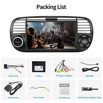 Android car stereo for FIAT 500 2007-2015 with navigation, Podofo 7 inch car radio Bluetooth with touch screen display/GPS/WiFi/RDS/FM/steering wheel control/Mirror Link for Android/IOS + Canbus