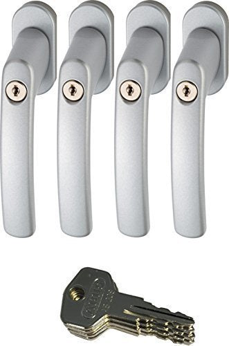 ABUS 442582 FG200 S SB lockable window handle, silver in a set of 4 pieces