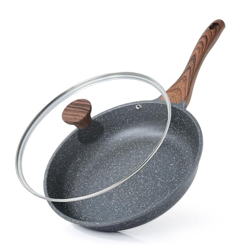Sensarte skillet, non-stick coating, Swiss granite coating, omelette pan, healthy stone cookware, PFOA-free, 8", 11", 13" + glass lid + turner