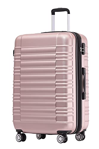 BEIBYE twin-wheel travel suitcase luggage trolleys hard shell M-L-XL set, expandable (pink gold, M)