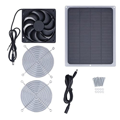 Banapoy Solar Panel Fan Kit, 6W solar fan made of monocrystalline silicon with protective net for camping, shed, greenhouse, home, outdoor, waterproof, portable, solar-powered fan