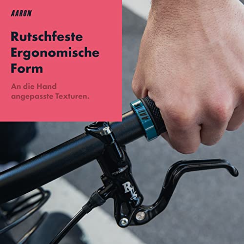 AARON MTB bicycle grips, sporty handlebar grips made of non-slip rubber, Gray Blue Lock-On Gel grips with handlebar end caps for mountain bike, trekking bike, e-bike, crossbike, fixie and more.