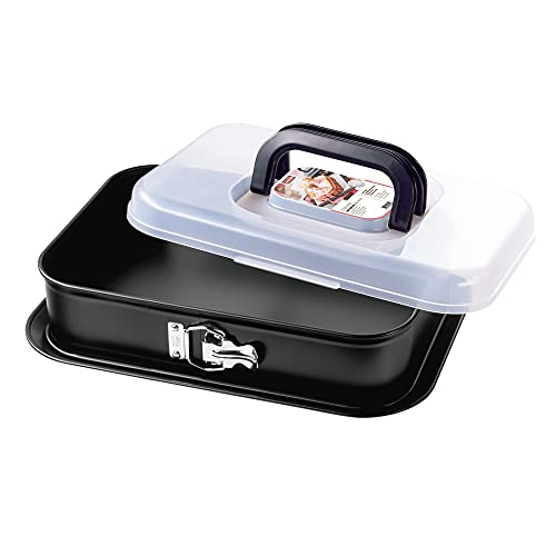 Original Emperor Inspiration rectangular springform pan 36 x 24 cm, rectangular baking pan with lid, cake pan with practical transport cover, non-stick coated, foldable handle, Tiramisu shape