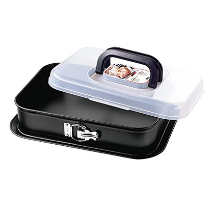 Original Emperor Inspiration rectangular springform pan 36 x 24 cm, rectangular baking pan with lid, cake pan with practical transport cover, non-stick coated, foldable handle, Tiramisu shape
