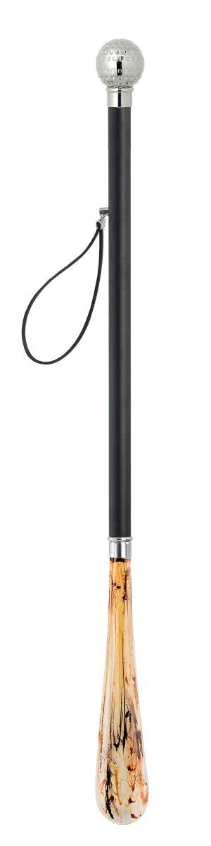 DELFA Design shoe horn 70 cm with silver golf ball handle - black wooden shaft with loop - the elegant dressing aid