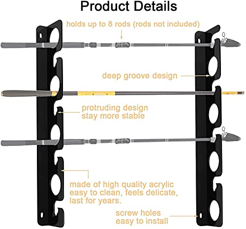 VANROUG acrylic fishing rod holder, wall mount, rod storage organizer for garage, boat, basement, cabin, store, holds 8 rods (2 sets) (2 pieces)