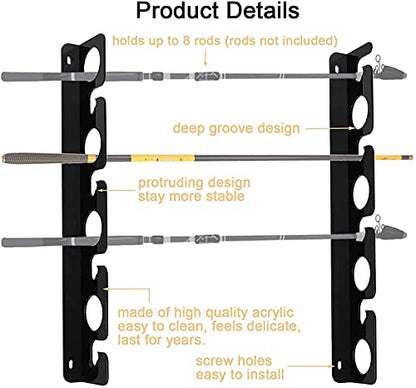 VANROUG acrylic fishing rod holder, wall mount, rod storage organizer for garage, boat, basement, cabin, store, holds 8 rods (2 sets) (2 pieces)