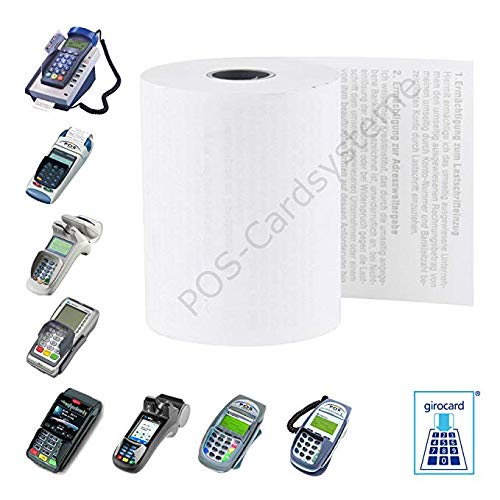 50 EC-Cash thermal rolls 57mm x 40mm for EC devices Ingenico ICT 220, IWL 250, Verifone VX, CCV with direct debit text.