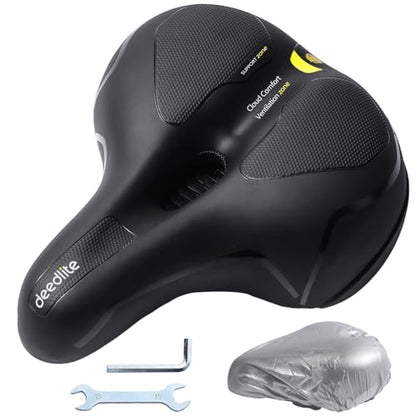 Bicycle saddle Cloud Comfort Pro Max - Finally Pain-Free Cycling Comfortable Soft Memory Foam Bike Seat With Red Warning Stripe City Bike Seats Mountain Bike Saddles with Suspension