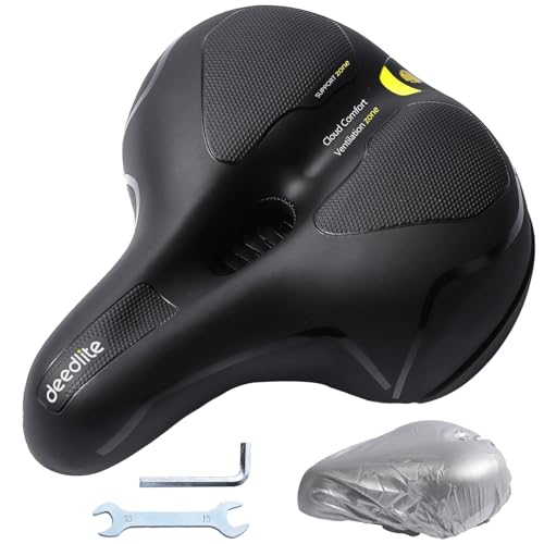Bicycle saddle Cloud Comfort Pro Max - Finally Pain-Free Cycling Comfortable Soft Memory Foam Bike Seat With Red Warning Stripe City Bike Seats Mountain Bike Saddles with Suspension