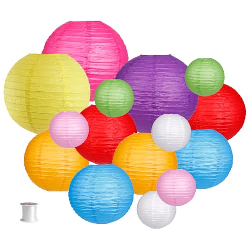 zilue, paper lantern decoration, round hanging paper lanterns for wedding, rainbow birthday party, Mexican fiesta, colorful party decor, 15 pieces