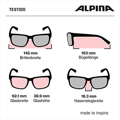ALPINA TESTIDO - Mirrored and shatterproof sports and cycling glasses with 100% UV protection for adults, all black, One Size
