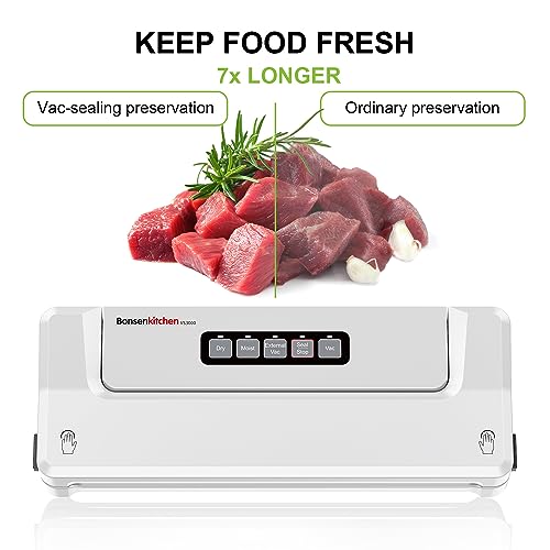 Bonsenkitchen vacuum sealer machine, food sealer for Sous Vide cooking. Keeps food fresh up to 8 times longer with dry and moist modes. Includes vacuum bags.