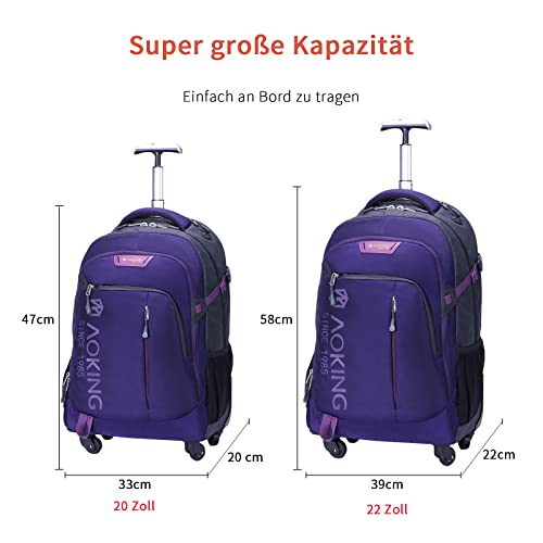 HSYKING Aoking 20/22 inch water-repellent roller laptop backpack with wheels. Backpack for school, college students, and commuting travelers. Carry-on luggage with spinner wheels. Travel luggage business backpack.