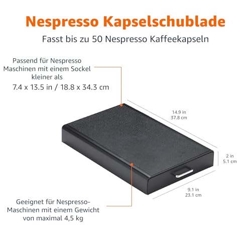 Amazon Basics 1-Drawer Storage Box for Nespresso Original Line coffee capsules, plastic, capacity 50 capsules, load capacity 4.5 kg, Black