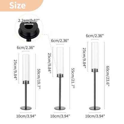 Nuptio glass cylinder candle holder black: 60 & 55 & 50cm clear glass metal candlestick pillar candle holder large baseless cylinder shade wedding table centerpiece