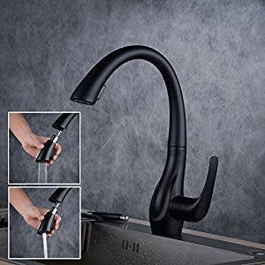 Beelee pull-out kitchen faucet with spray, single handle sink faucet, black paint, BL1749B.