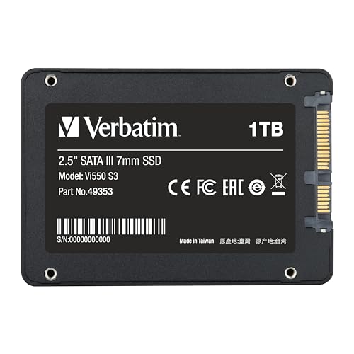 Verbatim Vi550 S3 SSD 1TB, internal 2.5" SATA III SSD drive with 3D NAND technology, up to 550 MB/s read speed, perfect for PC and notebook, black