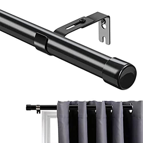 Curtain rod, 76-450 cm curtain rod for windows with round end cap, single rod with stainless steel finials, adjustable decorative window rod for kitchen bedroom windows/black.