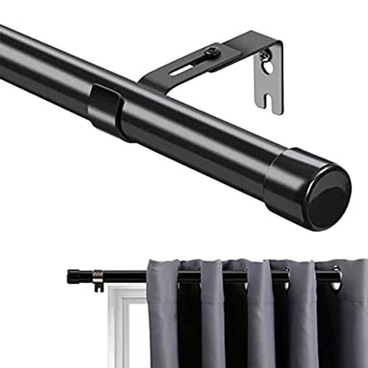 Curtain rod, 76-450 cm curtain rod for windows with round end cap, single rod with stainless steel finials, adjustable decorative window rod for kitchen bedroom windows/black.