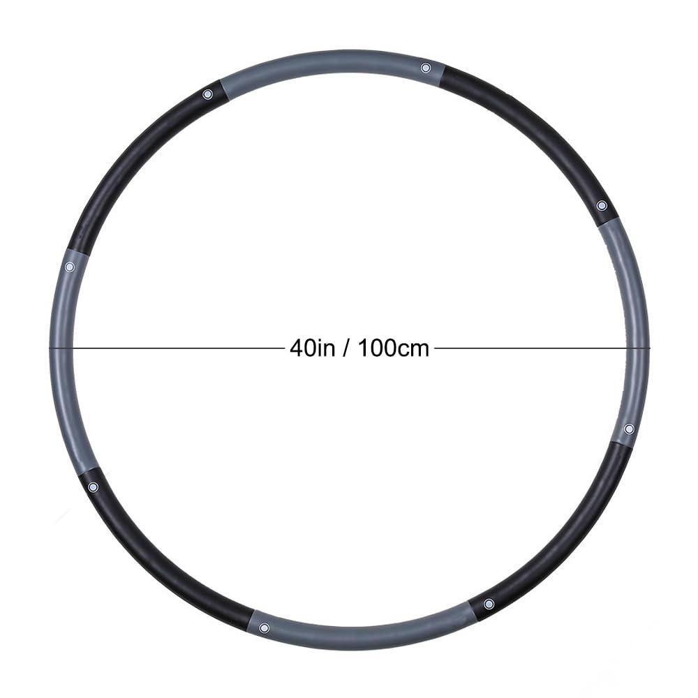 Joofang 8 Part Adjustable 2.3kg Hula Hoop for Adults 100cm, Heavy Weight, Abdominal Trainer Fitness Weighted Hoop for Weight Loss (Black and Gray)