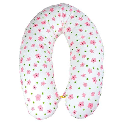 be Design XXL nursing pillow ergonomic 190x30, pregnancy pillow side sleeper pillow comfort pillow for adults and baby, muslin cover (muslin pink flowers)