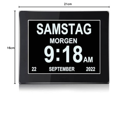 8 Inch Digital Alarm Clock, Digital Calendar Day Clock, Alarm Clock Multiple Modes with Reminder Function for Seniors, Dementia such as Alzheimer's Patients, Large Font Electronic Calendar Day Clock - Black