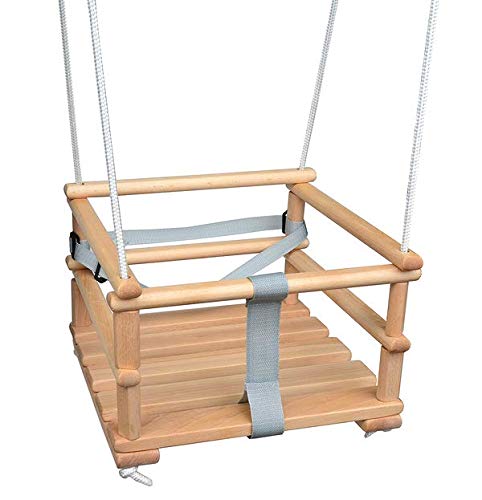 Children's swing wooden baby swing room swing indoor baby swing fabric baby seat baby swing for hanging 4 in 1 (natural/light gray)