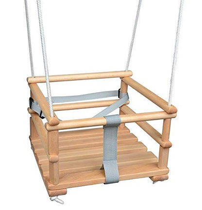Children's swing wooden baby swing room swing indoor baby swing fabric baby seat baby swing for hanging 4 in 1 (natural/light gray)