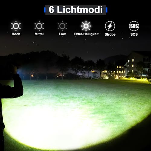Amzyigou LED torches with 150000 lumens, Xhp160.5 rechargeable, powerful tactical torches with zoom, waterproof, torch gadgets for men, 6 modes for camping and emergencies.