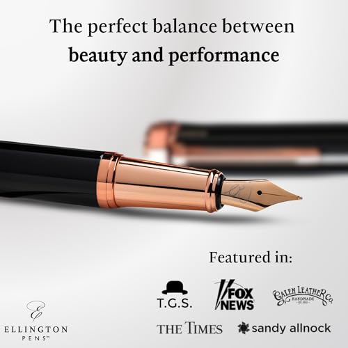 Ellington Pens luxury fountain pen set smooth, nib - includes refillable ink converter, 3 ink cartridges [Black and Blue], gift box - elegant calligraphy.