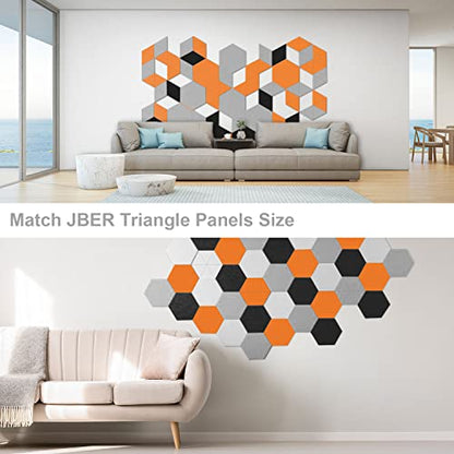 JBER Hexagonal Acoustic Panels, Soundproof Interior, Sound Absorbing Panels, 35.6 x 30 x 1cm Angled Edge High Density Wall Tiles, for Acoustic Treatment, (12 Pieces Grey)