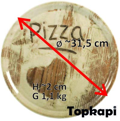 Topkapi Pizza Plate Set Pizza-Amore - 3 large pizza plates with a diameter of ~31.5 cm each, with complete decor featuring heart motif Pizza Love Amore, ceramic.