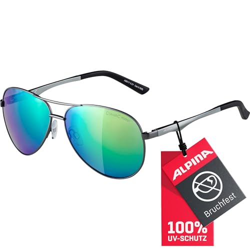 ALPINA A 107 - Mirrored and shatterproof sunglasses with 100% UV protection for adults, gun matte, One Size