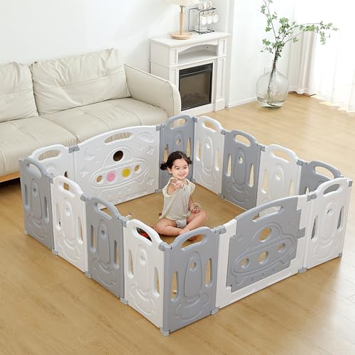 Gupamiga Folding Baby Playpen Kids Activity Center Safety Play Yard Home Indoor Outdoor New Pen (Folding Universe Set 14-Panel)