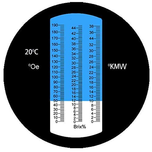 HHTEC Winemaker Refractometer 0-190 Öchsle 0-44 Brix (sugar) 0-38 KMW Öchslemeter with ATC for measuring sugar content for making wines with instruction manual in German