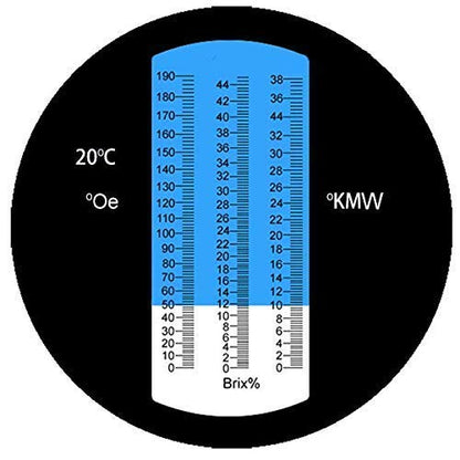 HHTEC Winemaker Refractometer 0-190 Öchsle 0-44 Brix (sugar) 0-38 KMW Öchslemeter with ATC for measuring sugar content for making wines with instruction manual in German