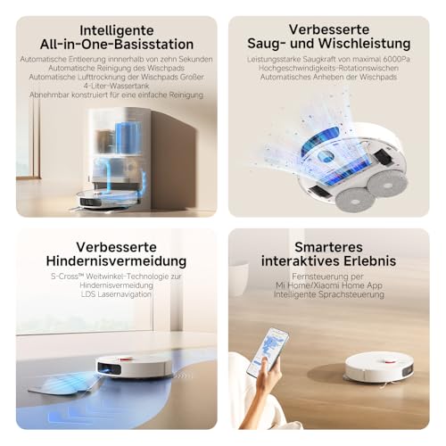 Xiaomi Robot Vacuum X20+ robot vacuum with self-emptying station and 4L/4L fresh & wastewater tank - 2 rotating, auto-drying mop pads, mop up to 280m², 6000Pa suction power, LDS navigation, suitable for all floor types.