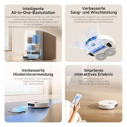 Xiaomi Robot Vacuum X20+ robot vacuum with self-emptying station and 4L/4L fresh & wastewater tank - 2 rotating, auto-drying mop pads, mop up to 280m², 6000Pa suction power, LDS navigation, suitable for all floor types.