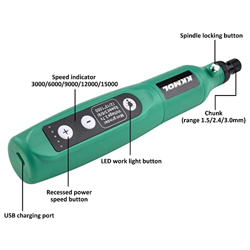 Battery Rotary Tool - Electric Mini Drill with 5 variable speeds and 61 accessories, grinding set for polishing/carving/cutting/cleaning/sharpening DIY tool kit (green)