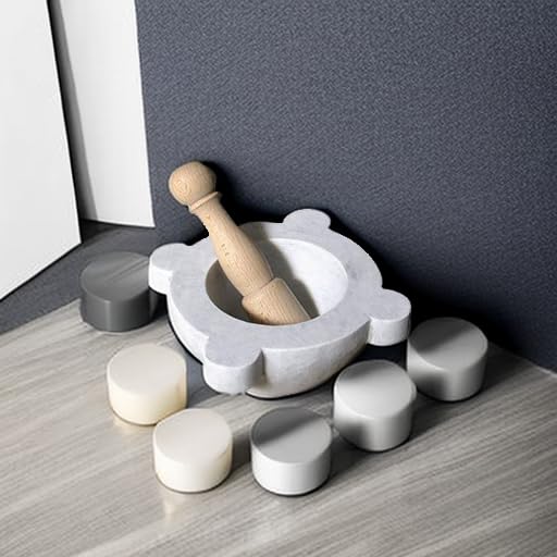Mortar kitchen mortar made of white marble with wooden pestle, white, Mortar, 20 cm