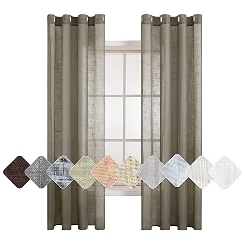 MIULEE 2 Pack Voile Sheer Linen Curtains with Grommet Transparent Linen Look Curtain Panel for Living Room Window Drapes Light Filtering Decor for Bedroom 140x225cm (W x H) Brown