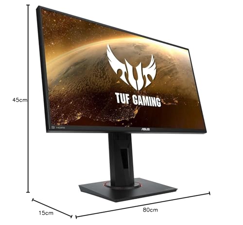 ASUS TUF Gaming VG259QR 24.5 inch monitor, full HD, 165Hz, G-Sync Compatible ready, HDMI, DisplayPort, 1ms response time, black.