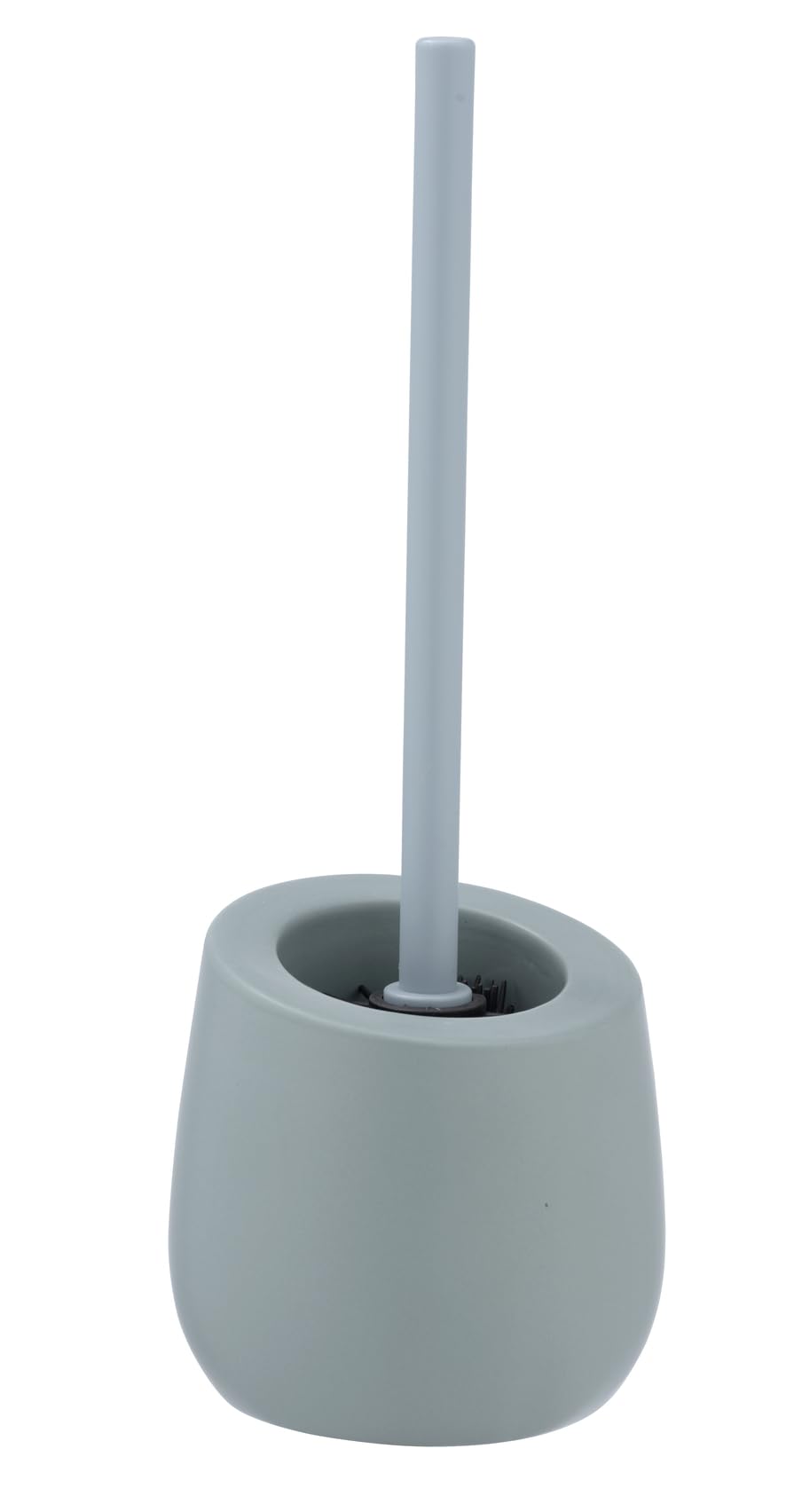 WENKO toilet brush set Mod. Badi, high-quality ceramic bathroom accessory with matte surface, includes toilet brush with Ø 7.5 cm black silicone brush head with non-stick effect, Ø 13.5 x 38 cm, blue-gray.