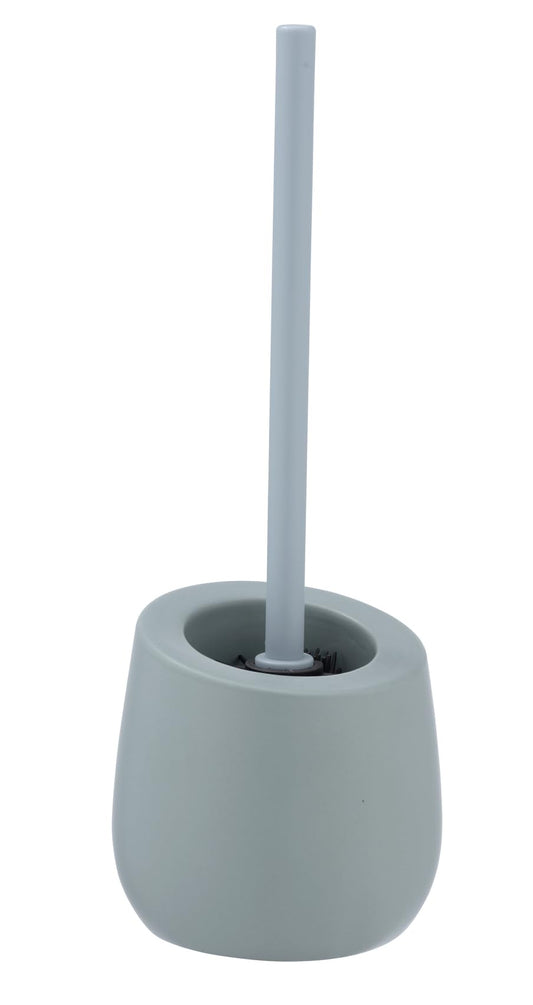 WENKO toilet brush set Mod. Badi, high-quality ceramic bathroom accessory with matte surface, includes toilet brush with Ø 7.5 cm black silicone brush head with non-stick effect, Ø 13.5 x 38 cm, blue-gray.