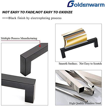 goldenwarm 25pcs Furniture Handles Stainless Steel Bar Handle Pulls Black 128mm Hole Center Kitchen Drawer Pulls Cabinet Handles Square Handle