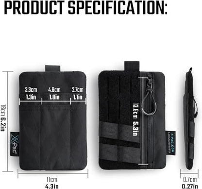 VIPERADE VE27 X-Pac EDC Organizer is a small EDC pocket pouch with 4 pockets, perfect for storing multitool pocket organizer tools. Features a black design with Velcro area.