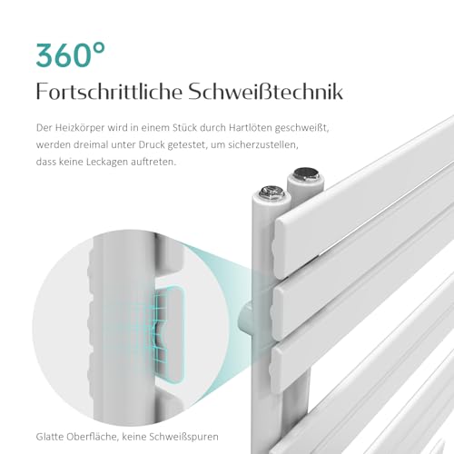 EMKE electric towel radiator with thermostat, white, 1320x500mm. 800W electric towel warmer and dryer.